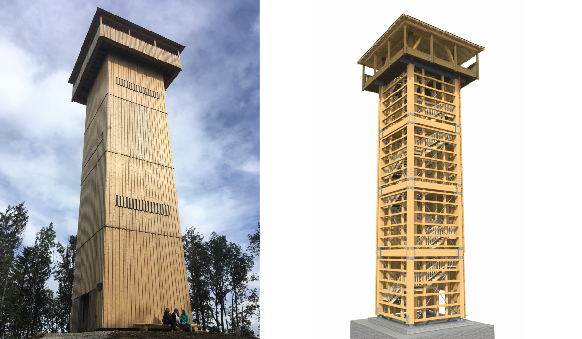 Ausgefeilte Holz-Stahl Konstruktion Aussichts-Turm