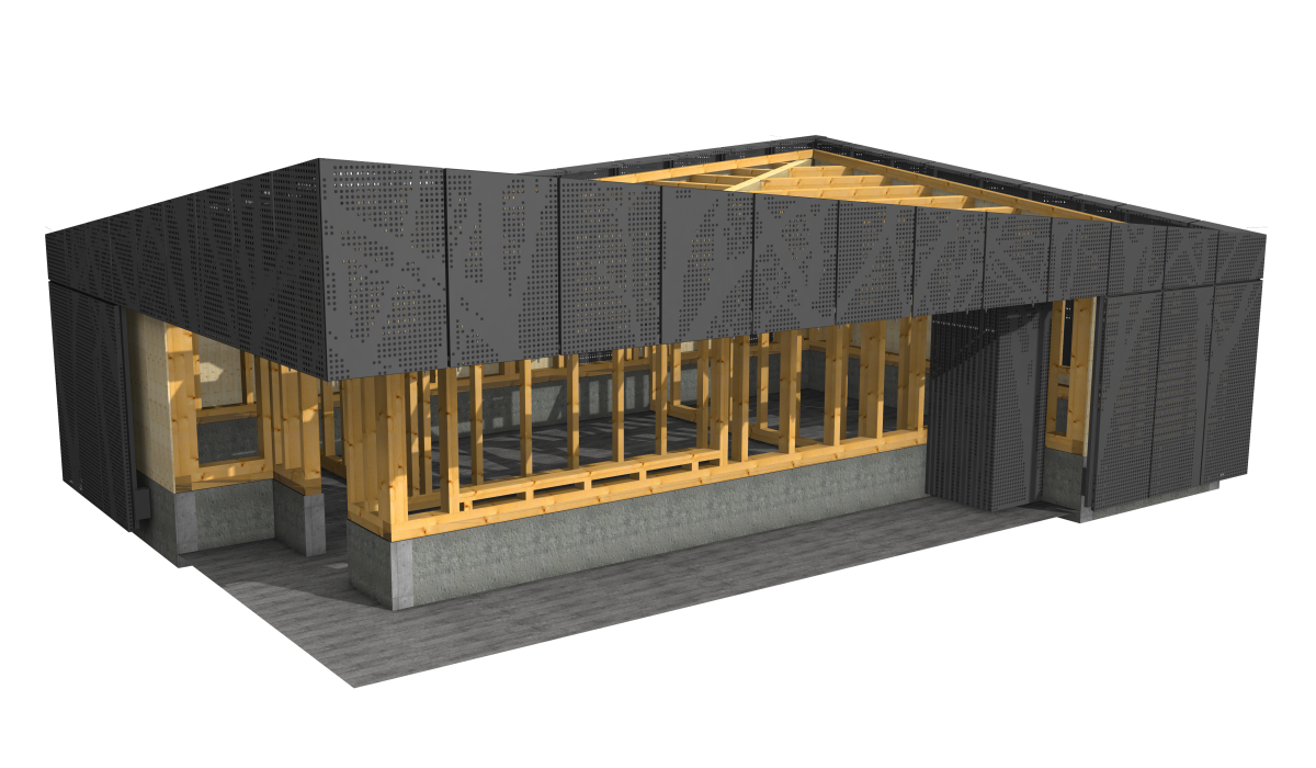 Kiosk mit Bäumen aus Stahl